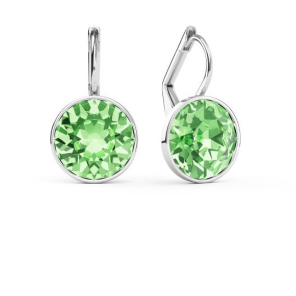Bella Earrings with 4 Carat Peridot Crystals Silver Plated - Picture 1 of 3